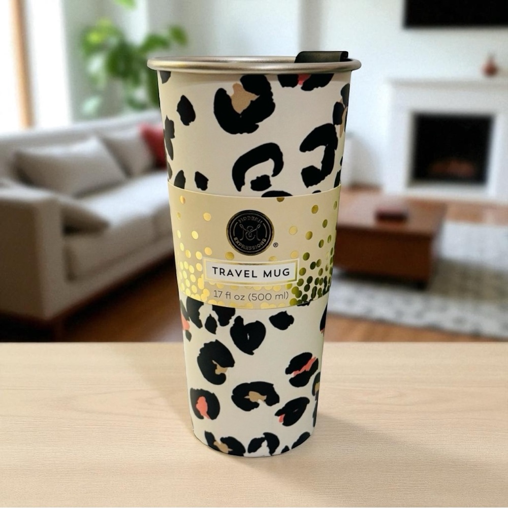 Modern Expressions Leopard Stainless Steel 17 oz Travel Coffee Tea Mug NWT - Picture 10 of 10